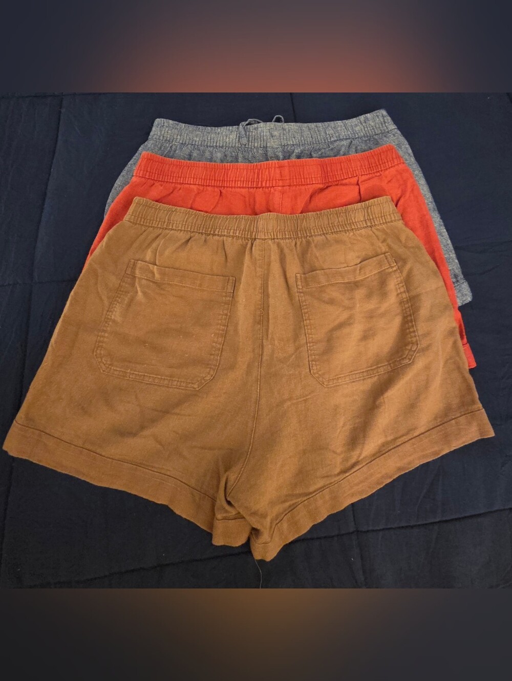 Set Of 3.  Old Navy Medium Linen Blend Shorts-Chambray Blue, Brown & Rusty Red - Picture 2 of 11